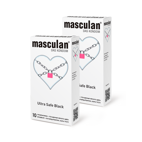 презервативы утолщенные черного цвета black ultra safe masculan маскулан 10шт Презервативы Masculan Ultra Safe Black №10, 2 упаковки (20 презервативов, ультрапрочные, черного цвета)