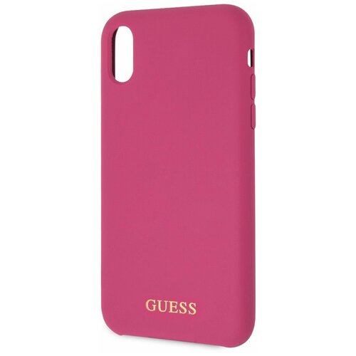 фото Чехол guess для iphone xr silicone collection gold logo hard pink