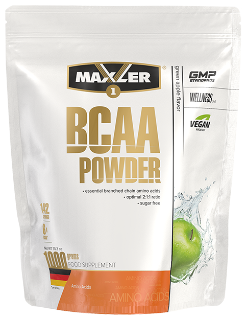 MAXLER EU BCAA Powder Sugar Free (Пакет) 1000 г (Green Apple Flavor)