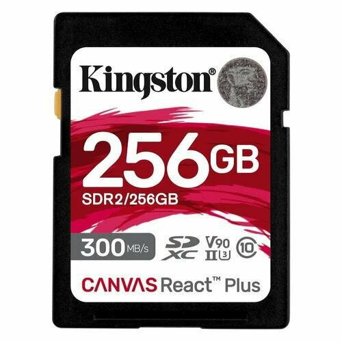 Карта памяти SDXC UHS-II U3 Kingston Canvas React Plus 256 ГБ, 300 МБ/с, 90X, Class 10, SDR2/256GB, 1 шт, без адаптера карта памяти microsd 256 гб exployd class 10 vision ex256gcsdxc10 u3 v30