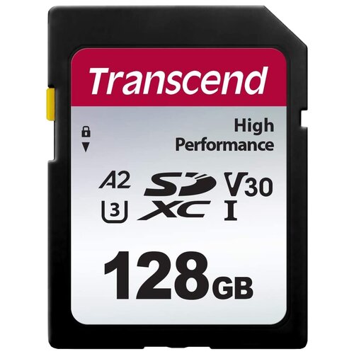 Карта памяти Transcend SDXC 128 ГБ Class 10, V30, A2, UHS Class 3, R/W 100/85 МБ/с, 1 шт., черный