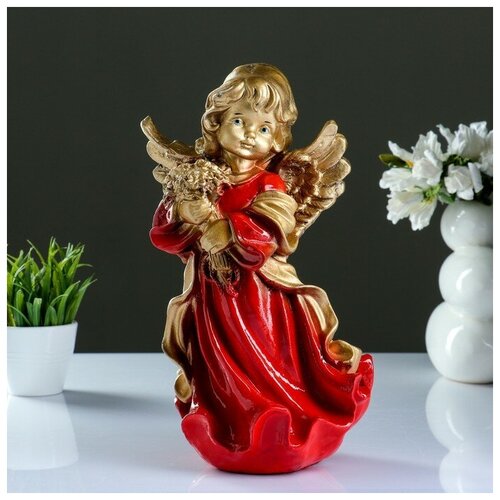 фото Хорошие сувениры фигура "ангел в платье ассорти с букетом" золото 20х20х35см