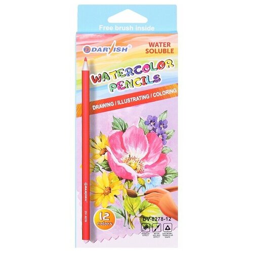 Darvish Набор цветных акварельных карандашей 12 цветов, 1шт