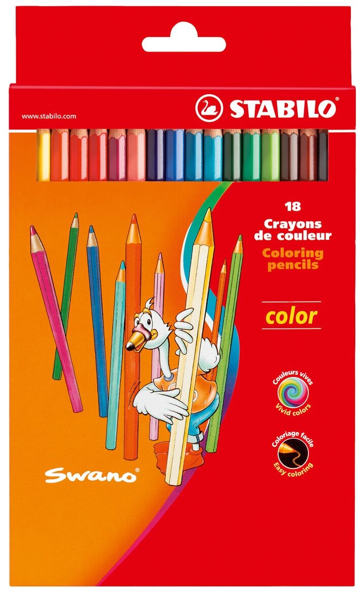 Набор цветных карандашей 15 базовых + 3 флуоресцентных цвета