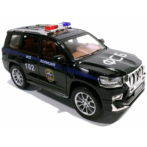 фото Toyota land cruiser prado тойота ленд крузер прадо фсб 1:24 21см, машинка металлическая инерционная с открывающимися дверьми, капотом черная смехторг