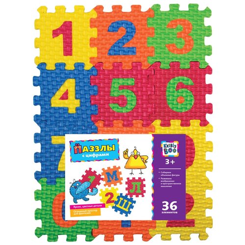 Коврик-пазл Kribly Boo с цифрами (62689), оранжевый/синий/зеленый, 33.5х25.5 см, 36 элементов коврик пазл экополимеры буквы и цифры 10мпдб ц