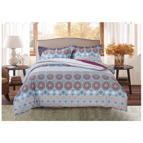 фото Постельное белье 1.5-спальное selena paisley северное сияние, сатин, страйп-сатин, 50 х 70 см, голубой