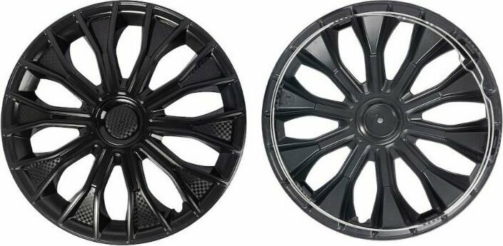 фото Колпак колеса декоративный R-14 пружинный Волтек черный глянец, карбон в упаковке 2шт. АКС LW1461