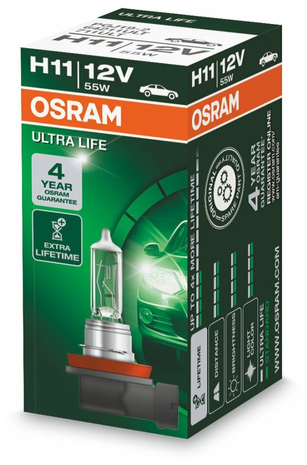 Лампа галогенная Osram H11 55W PGJ19-2 Ultra Life 12V, 64211ULTбл