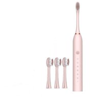 Электрическая зубная щетка Ningbo X-3 c 3 сменными насадками, 6 режимов работы, ультразвуковая, чистка, массаж, отбеливание, полировка, розовый