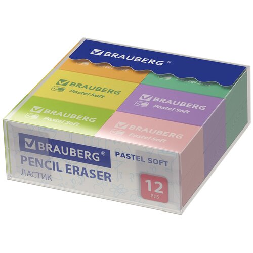 BRAUBERG Набор ластиков Pastel Soft, 12 шт. в ассортименте 12 brauberg набор ластиков pastel mix 229597 ассорти 6 шт