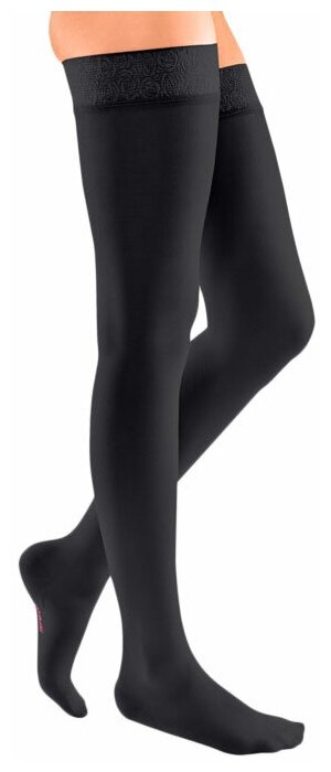 Чулки mediven comfort с закрытым носком на широкое бедро, кружевная резинка CC251W 2 класс Medi, размер 7, Черный, Малая