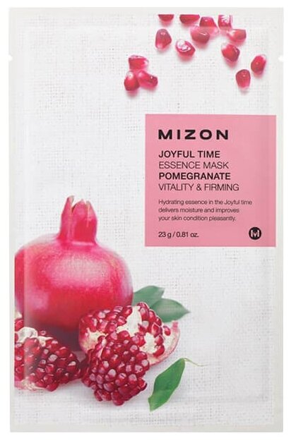 Mizon Joyful Time Essence Mask Pomegranate Тканевая маска с экстрактом граната, 23 г