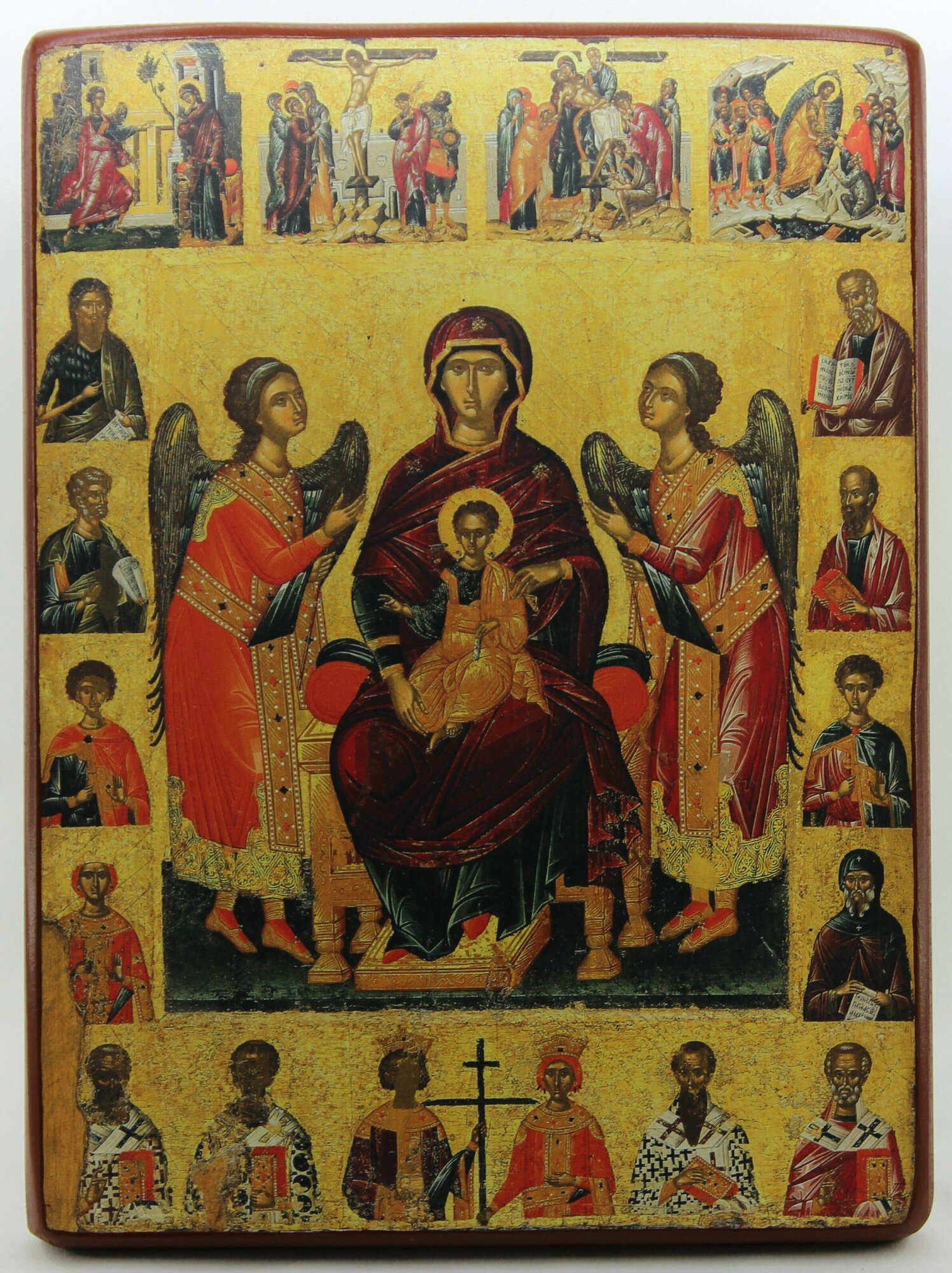Православная Икона Божией Матери на престоле, деревянная иконная доска, левкас, ручная работа (Art.1222С)