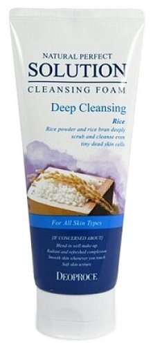 DEOPROCE NATURAL PERFECT SOLUTION CLEANSING FOAM DEEP CLEANSING Пенка для глубокого очищения кожи с рисовой пудрой 170г