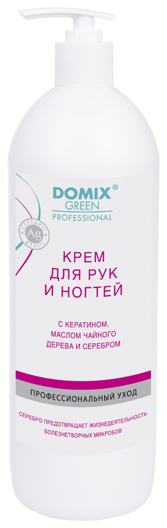 Domix Green Professional Крем для рук и ногтей с кератином, маслом чайного дерева и серебром, 1000 мл