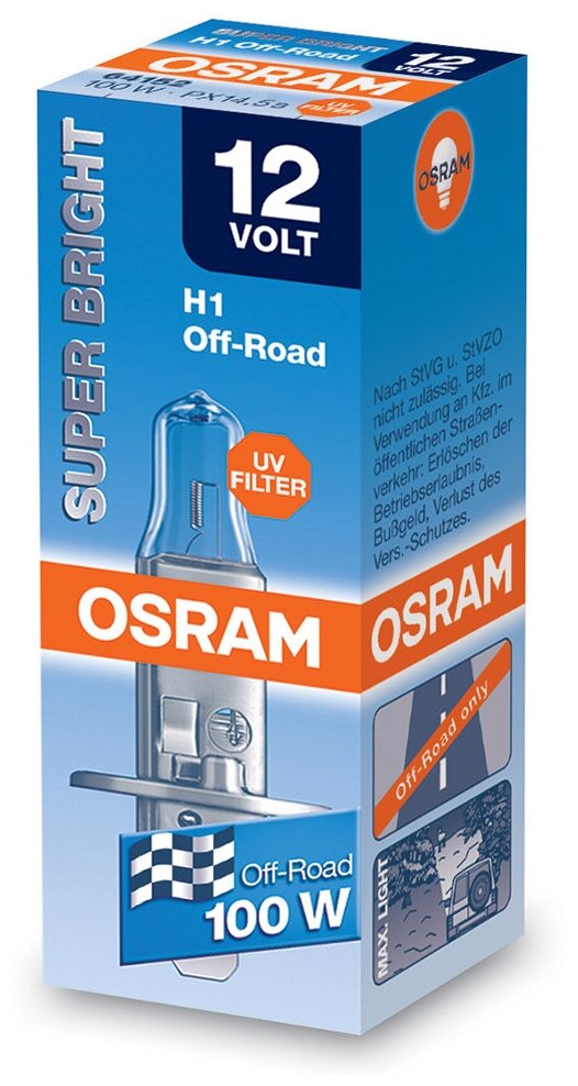 Галогенная лампа OSRAM SUPER BRIGHT H1 12V 100W 3200К - фото №2