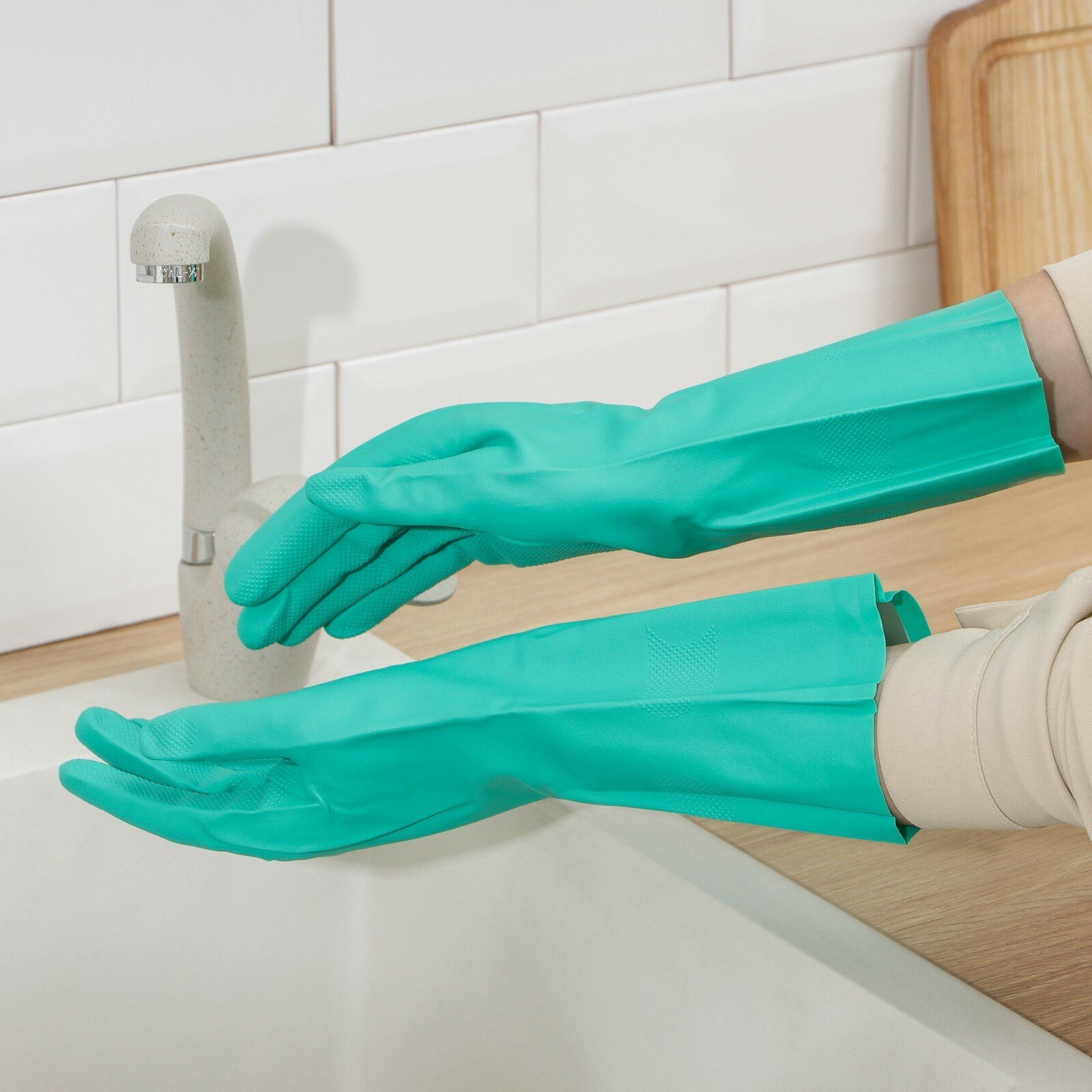 фото Перчатки хозяйственные неопреновые, особопрочные, ХБ напыление, размер M