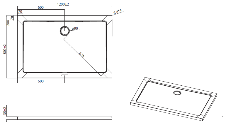 Поддон для душа из стеклокомпозита (SMC) Cezares TRAY-M-AH-120/80-35-W