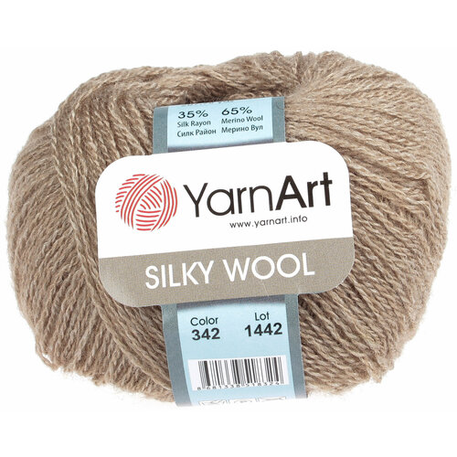 Пряжа Yarnart Silky wool серо-бежевый (342), 65%шерсть мериноса/35%искусственный шелк, 190м, 25г, 1шт