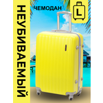 Чемодан на колесах дорожный средний багаж на двоих m+ TEVIN размер М+ 68 см 77 л легкий 3.7 кг прочный abs (абс) пластик Желтый - изображение