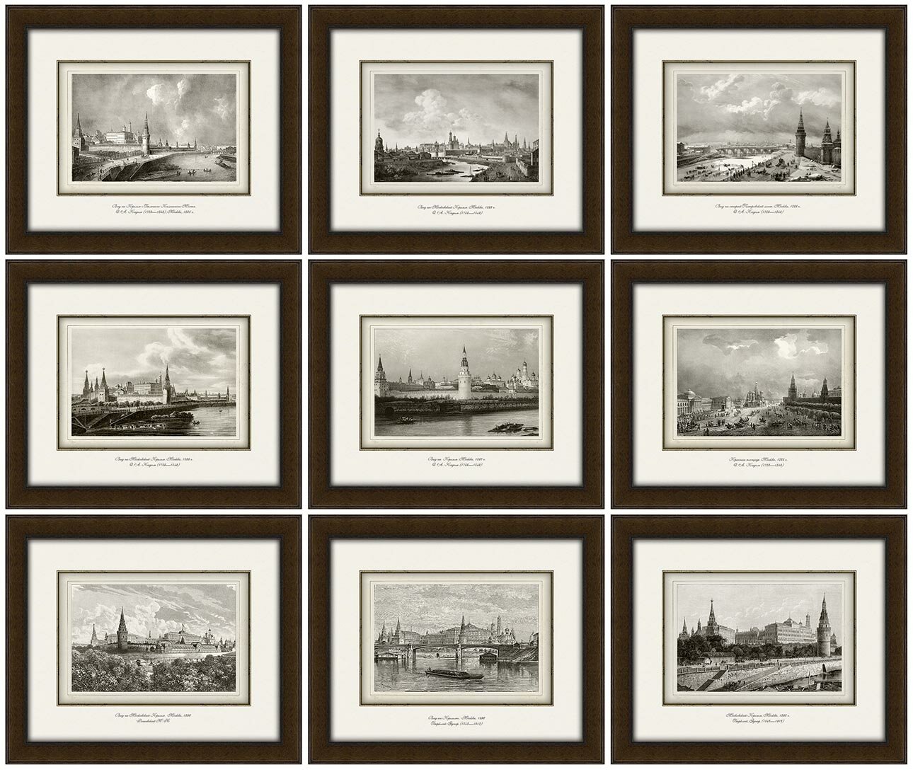 Виды старой Москвы в гравюрах 19 века (факсимиле) 9 картин (Италия) - 100 шт.