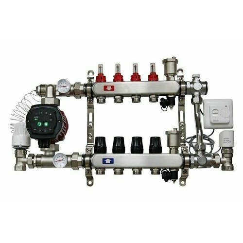 Комплект обвязка для теплого пола KOMFORT с частотным насосом 4 выхода с евроконусами