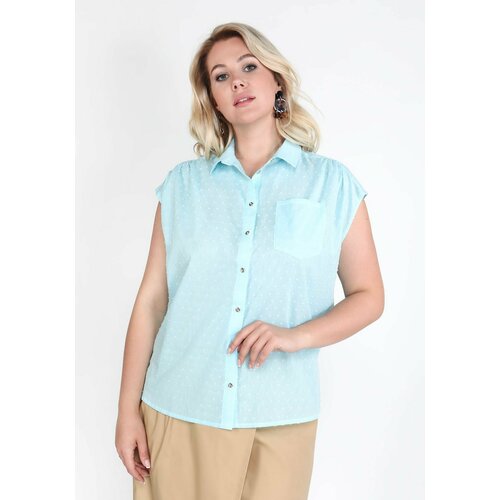Блуза , повседневный стиль, однотонная, размер 48, голубой