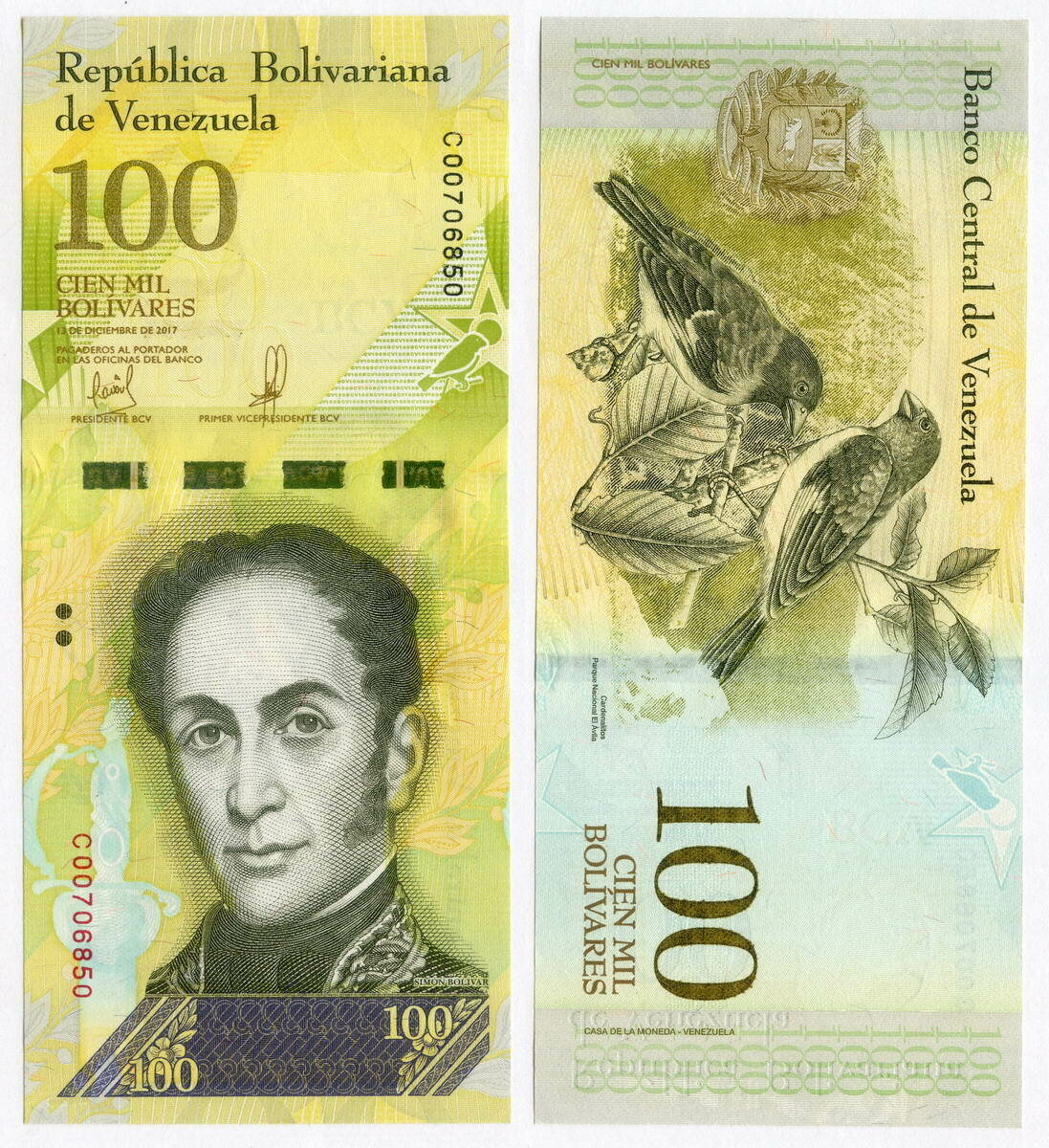 Банкнота Венесуэла 100000 боливаров 2017 год. UNC