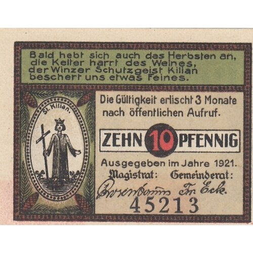 Германия (Веймарская Республика) Лангевизен 10 пфеннигов 1921 г. (2) германия веймарская республика зоннеберг 10 пфеннигов 1921 г 2