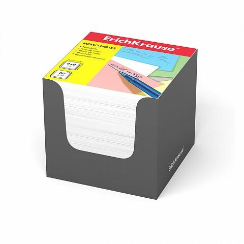 Бумага для заметок ErichKrause, 90x90x90 мм, белый, в серой картонной подставке