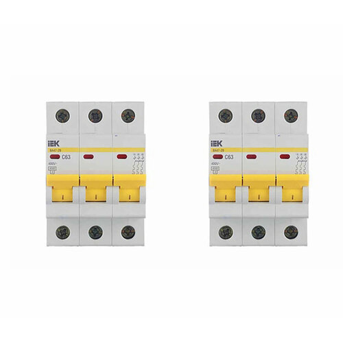 Автоматический выключатель IEK ВА 47-29 (MVA20-3-063-C) 3P 63А тип C 4,5 кА 400 В на DIN-рейку (2 шт.) автоматический выключатель iek ва 47 29 mva20 3 010 c 3p 10а тип c 4 5 ка 400 в на din рейку 2 шт