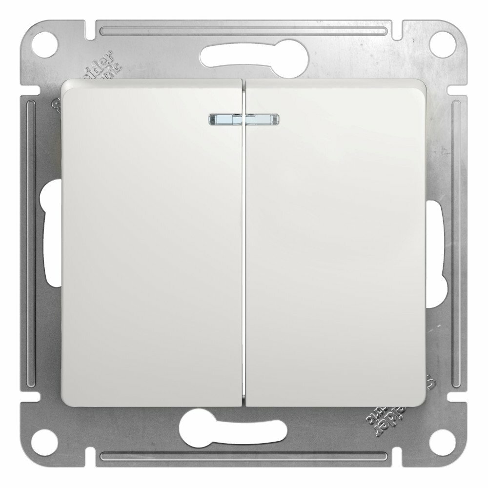 Выключатель двухклавишный с подсветкой GLOSSA 10АХ белый Schneider electric - фото №1