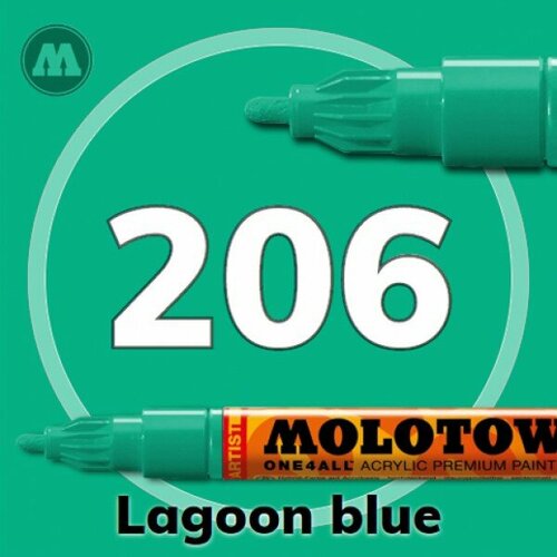 Маркер акриловый Molotow ONE4ALL 127HS 206 Голубая лагуна (Lagoon blue) 2мм маркер акриловый molotow one4all 127hs 220 неон желтый neon yellow fluorescent 2мм