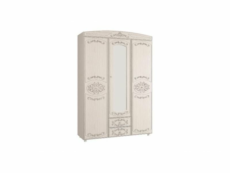 фото Шкаф 3-х дверный комбинированный с зеркалом "Каролина" (патина)/(вудлайн кремовый / ПВХ сандал белый