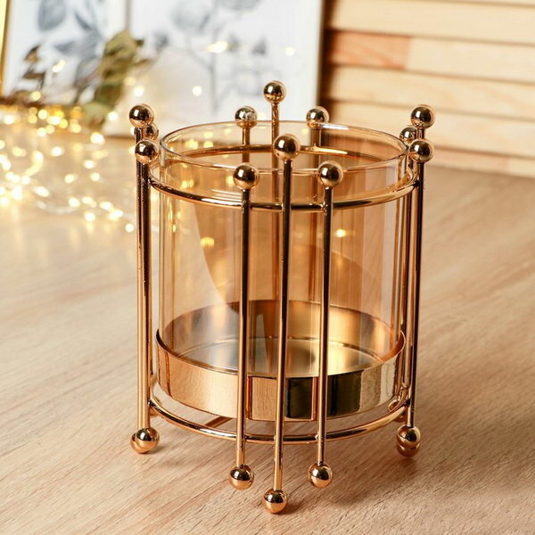 фото Ваза-флорариум "Ангстрем" полоски, 11х11х17 см, золото