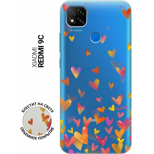 Силиконовый чехол на Xiaomi Redmi 9C, Сяоми Редми 9С с 3D принтом Flying Hearts прозрачный чехол книжка на xiaomi redmi 9c сяоми редми 9с с 3d принтом flying hearts золотистый