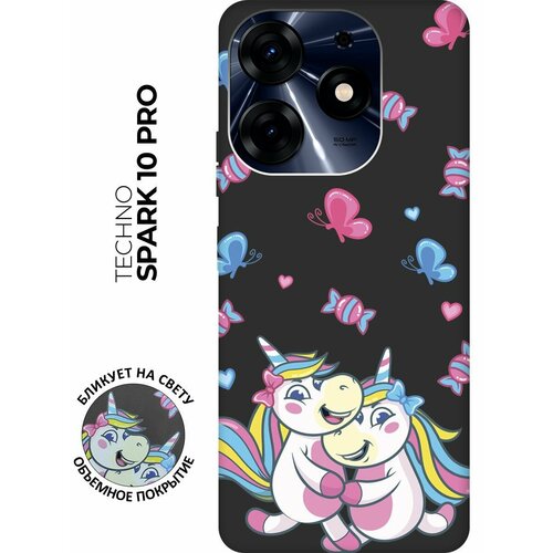 Матовый чехол Unicorns and Candies для Tecno Spark 10 Pro / Техно Спарк 10 Про с 3D эффектом черный черный, голубой