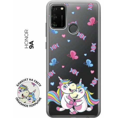 Силиконовый чехол с принтом Unicorns and Candies для Honor 9A / Хонор 9А матовый чехол unicorns and candies для honor 9 хонор 9 с 3d эффектом черный