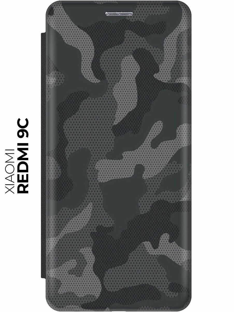 Чехол-книжка Серо-синий камуфляж на Xiaomi Redmi 10A / 9C / Сяоми Редми 10А / 9С черный