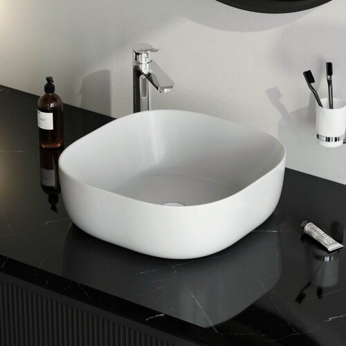 Изображение товара Раковина для ванной AM.PM, с смесителем, фарфор, белая, накладная, 43см