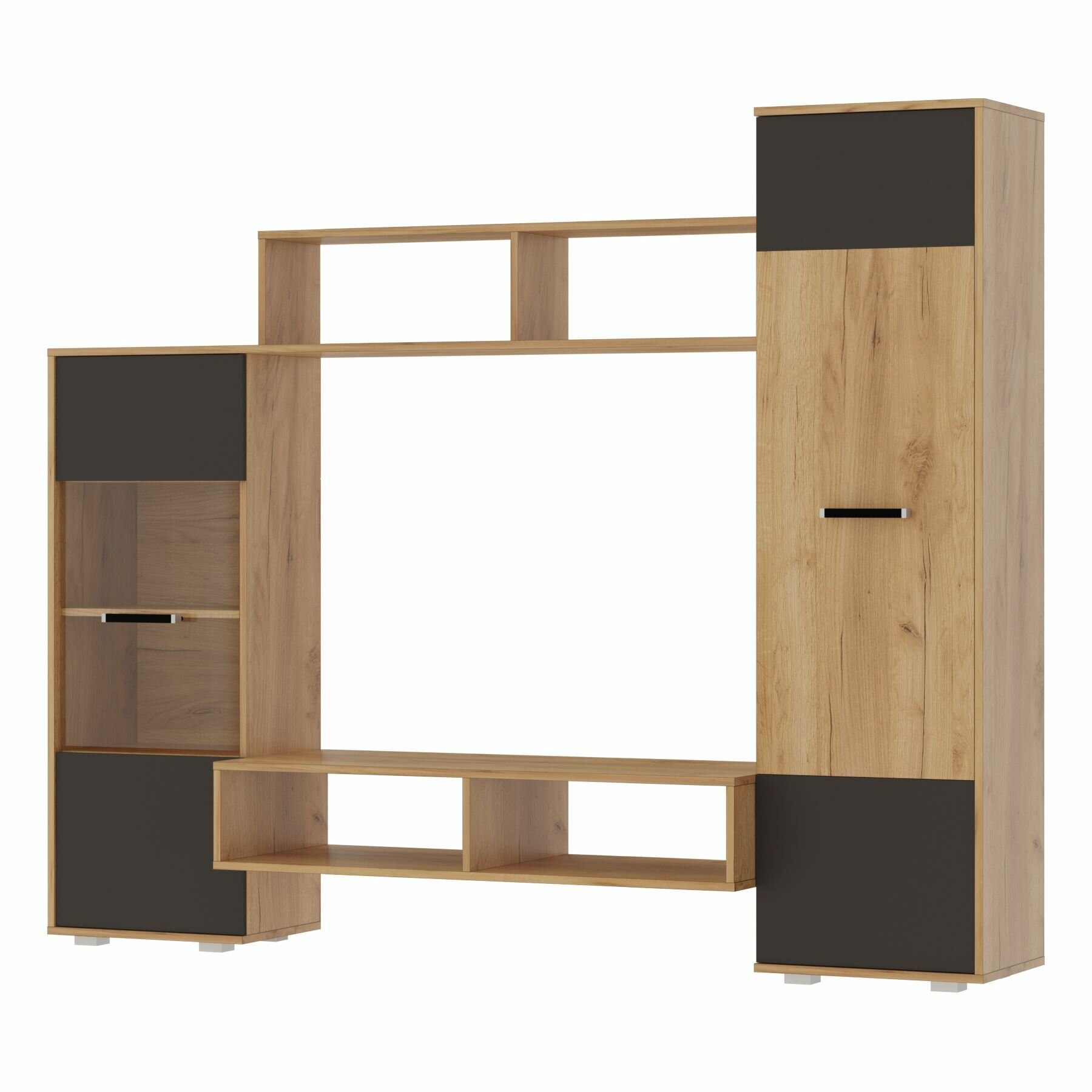 фото Стенка в гостиную Александра-5 со шкафом, нишей под ТВ и полками от Фант Мебель, 200х163х45 см, Дуб золотистый/Антрацит