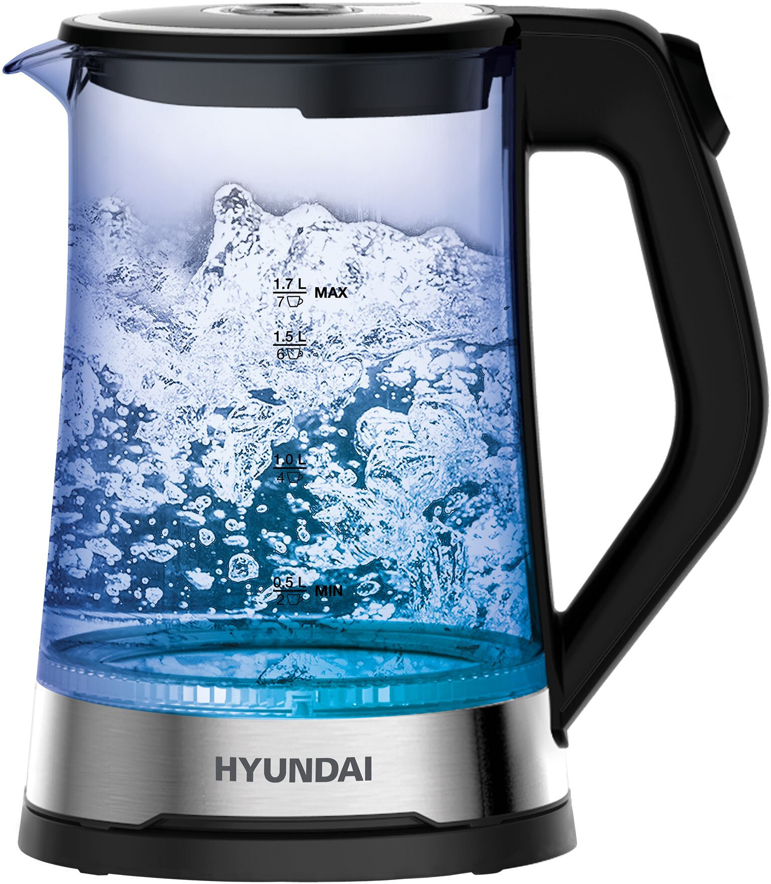 фото Чайник электрический Hyundai HYK-G3401 черный/серебристый, стекло