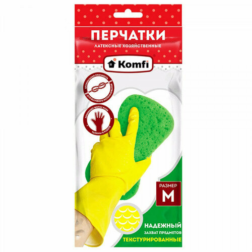 Перчатки хозяйственные латексные без хб напыления Komfi размер M 115₽