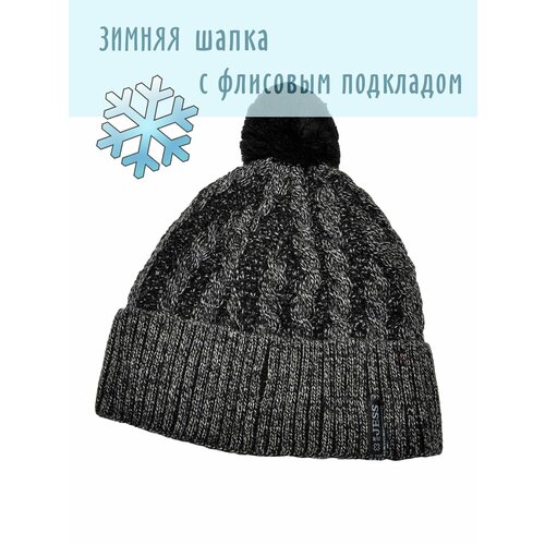 Шапка , размер 56-59, серый шапка mialt зимняя шерсть с помпоном подкладка вязаная размер 50 52 синий
