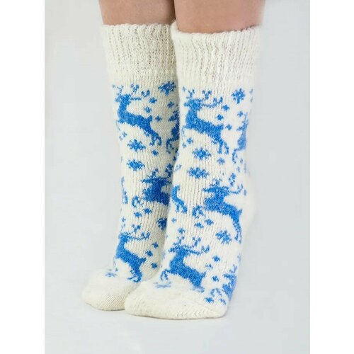 фото Женские носки , вязаные, утепленные, размер 36/39, белый, голубой а-лёнка