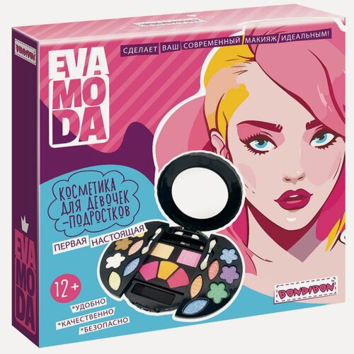 Изображение товара Набор детской декоративной косметики Bondibon "Eva Moda", косметичка, 12 оттенков теней, 5 румян