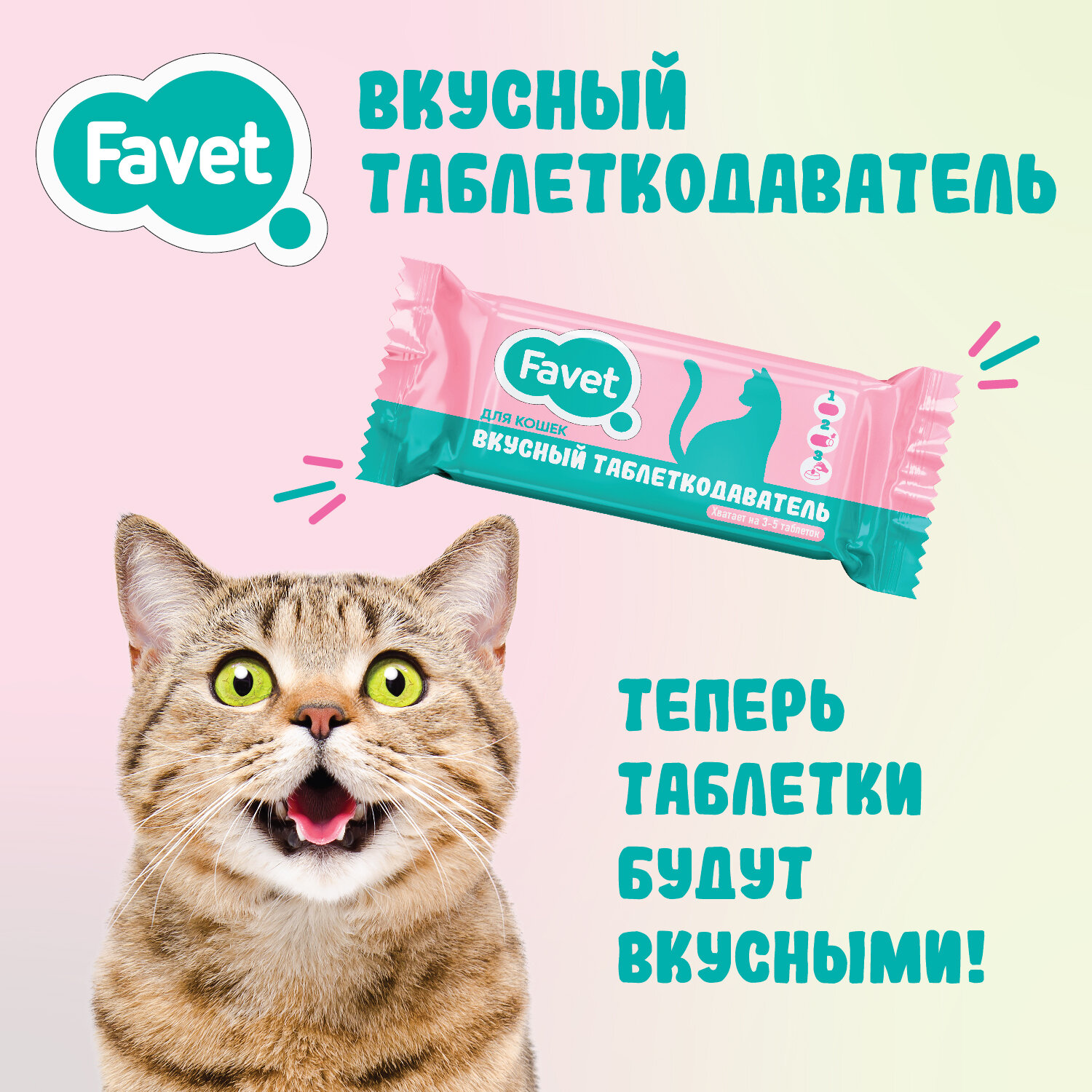 Favet Вкусный таблеткодаватель для кошек 12 шт, 1 ПЭТ-банка - фотография № 3