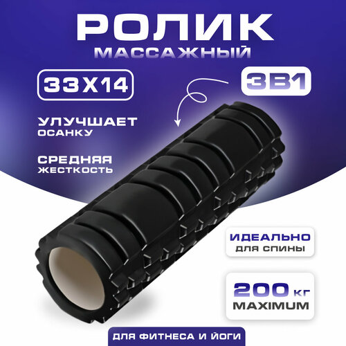 Массажный ролик для йоги Solmax диаметр 14см, ширина 33см, черный