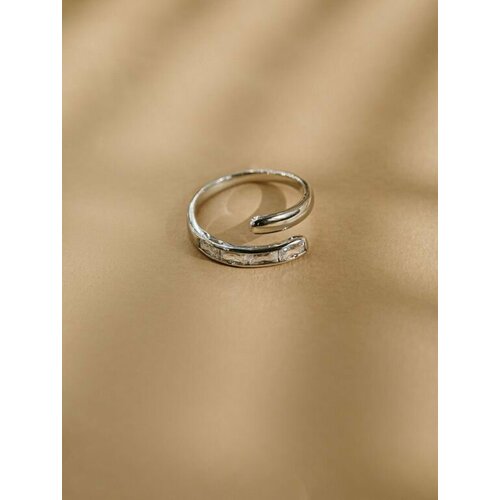 фото Кольцо кольцо регулируемое "змея" с вставкой, кристалл, безразмерное, ширина 10 мм, серебряный 6.11 store